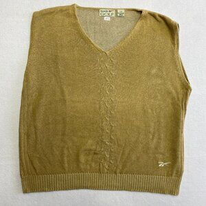 Vintage Reebok Golf Sweater Vest Men’s L Tan Sleeveless Knit Pullover 90s